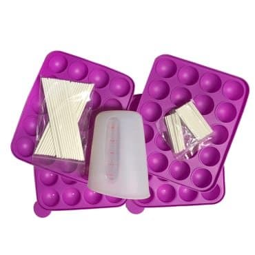 Silicone Cake Pop Mold Kit/set with 2 cake pop molds, easy to pour measuring cup and 80 sticks (Purple)