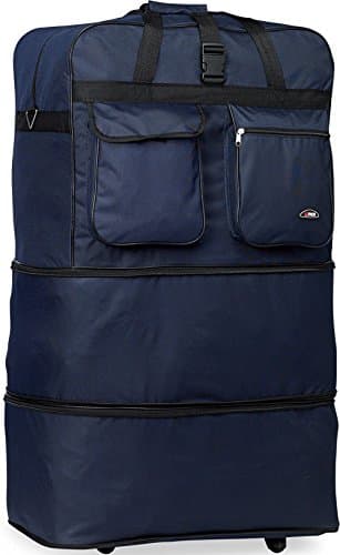 BLUE 40" Polyester Expandable Rolling Wheeled Duffel Bag, Spinner Suitcase, NEW