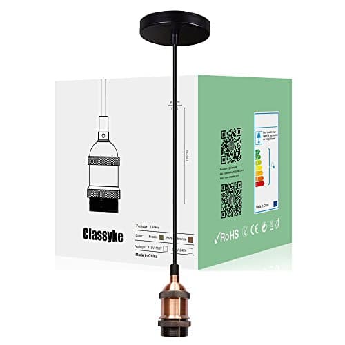 Brass Copper Wire Light Socket Cord Kit Fitting E26 E27 Base Pendant Hanging Bulb Lamp (Red Brass)