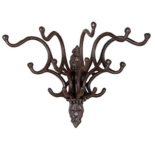 MutterMui Rustic Antique Style Metal Wall Mount Coat Rack/Hall Tree/Key Ring Hook 15 Hooks