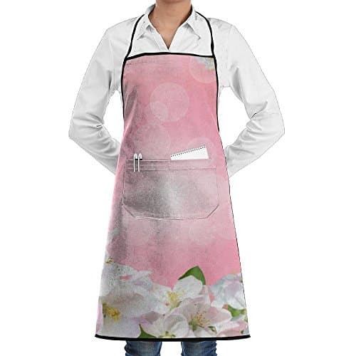 SmallTing Apple Tree Flowers Close Up On A Tender Blurred Background With Bokeh Modern Design Waitress Black One Size Apron With Pockets Adjustable