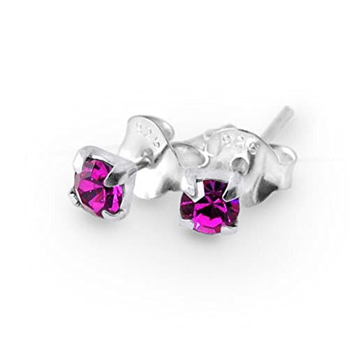 July - Ruby 3MM 4 Claw Set Birthstone 925 Sterling Silver Stud Earring