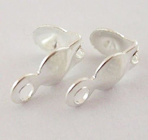 100 x Looped Bead Tips/ End Caps / Callottes / Clam Shells, Silver