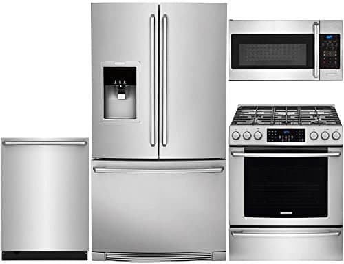 Electrolux 4-Piece Stainless Steel Kitchen Package with EW28BS87SS 36" French Door Refrigerator, EI30GF45QS 30" Freestanding Gas Range, EI24ID81SS 24" Fully Integrated Dishwasher and EI30SM35QS 30" Ov