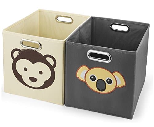 Avinee Foldable Fabric Storage Cube Basket Bins Boxes Closet Organizer with Built-in Chrome Handles, Set of 2