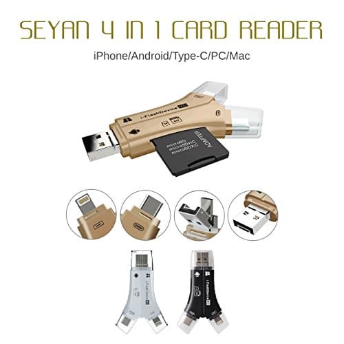 SEYAN 4 in 1 Card Reader Flash Drive USB Micro SD SDHC TF Reader for iPhone 7/7 plus/6s/6s plus/s5s/5/5c/ ipad / MAC / PC / Android (Black)