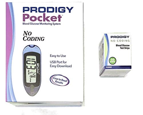 PRODIGY BLUE POCKET METER WITH 60 PRODIGY TEST STRIPS, LANCING DEVICE, 10 LANCETS, CONTROL SOLUTION ETC