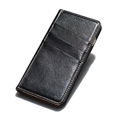 iPhone 7 Plus [5.5 inch] Case @Dnice Luxury Genuine Leather Phone Caces [ Outer Card Slot] [Flip Book] [Stand] For Apple iPhone 7 Plus Leather Cases Cover (Black)