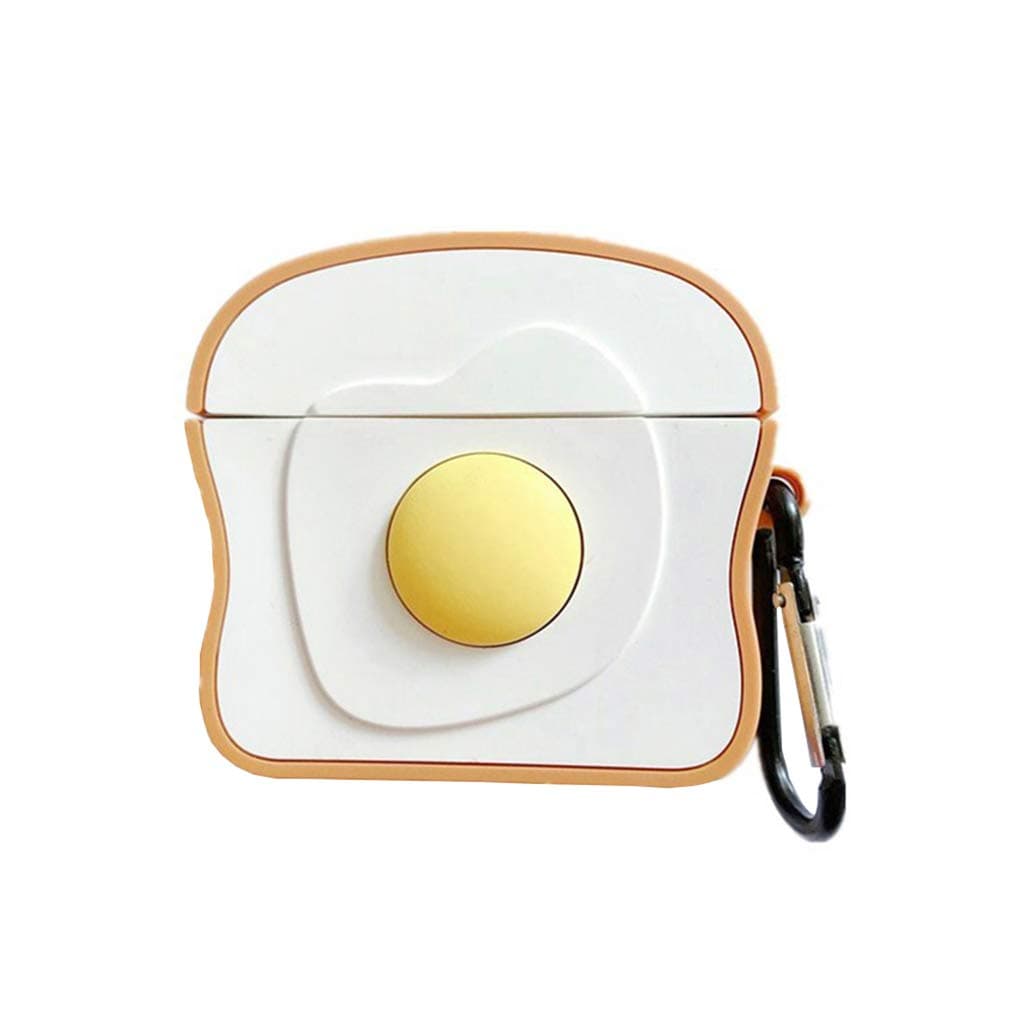 Cute Toast Bread Soft Silicone Protective Case Compatible with FreeBuds 3, Shockproof Cover Skin Protector with Carabiner