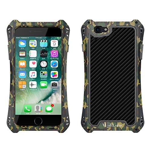 iPhone 7 Plus Case, WishLotus Shockproof Drop Proof Water Resistant Carbon Fiber Zinc Magnesium Alloy Metal Gorilla Glass Heavy Duty Armor Protection Case Cover for Apple iPhone 7 Plus (Camouflage)