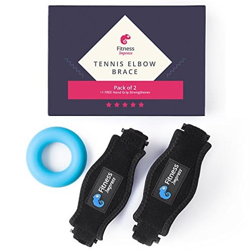 Tennis Elbow Brace with Compression Pad (2 Pack) - Counterforce Braces with Firm Adjustable Strap for Men and Women - Tendon &amp; Forearm Band Support for Tendonitis and Golfers Elbow by Fitness Impress