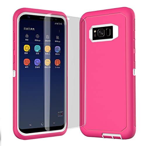 Galaxy S8 Plus Case,Alneed Heavy Duty Rugged Drop Proof Tough Hybrid Hard Shell Cover Case with Tempered Glass Screen Protector for Samsung S8 Plus (Pink / White)