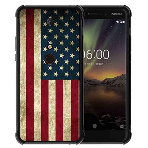 for Nokia 6.1 Case,Nokia 6 2018 Case Us Grunge Flag Pattern, ABLOOMBOX Shock Soft Bumper Slim Rubber Protective Case with Reinforced Corners for Nokia 6 2018