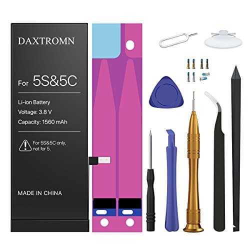 DAXTROMN Replacement Battery Compatible with iPhone 5S & 5C- Repair Kit with Tools, Adhesive Strips - 1560 mAh 0 Cycle - 2 Years Warranty