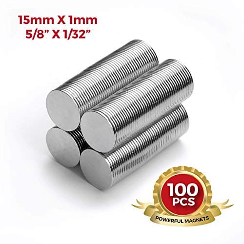 15mm x 1mm 5/8" x 1/32" Thin Multi-Use Round Disc Magnets for Refrigerator, Science, Crafts, Arts, DIY, Whiteboard by NEOGAUSS N52 (100)