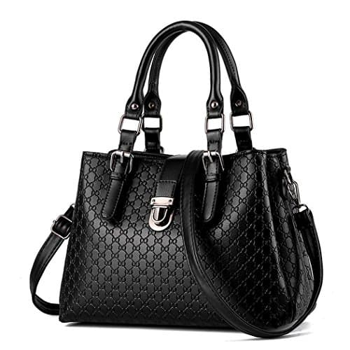 Flake Rain Women's Elegant Classical Special Texture Large Leather Handabag(Black)