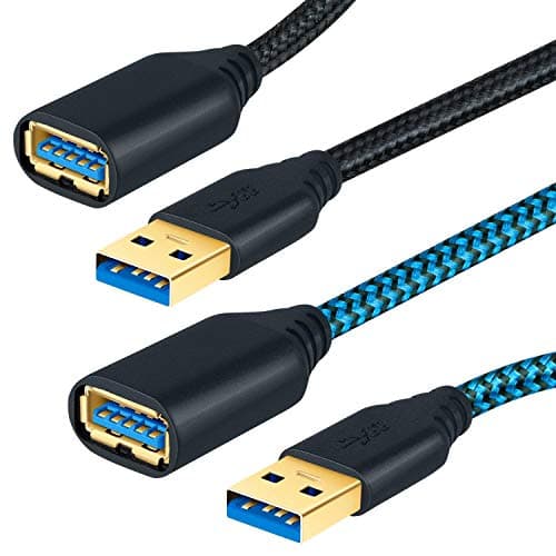 OKRAY USB 3.0 Extension Cable, 2 Pack 6 FT Nylon Braided USB Extender Cable Cord - Type A Male to A Female for Data Transfer USB Flash Drive, Printer, Keyboard, Mouse Playstation (Black Blue)