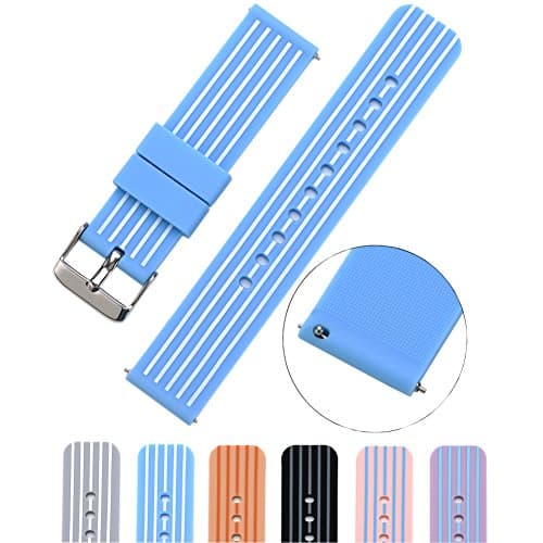 Cumeou 20mm Silicone Replacement Quick Release Watch Band Strap with Adjustable Metal Buckle for Huawei Watch 2/Pebble Time Round Large/Samsung Gear S2 Classic/Samsung Gear Sport