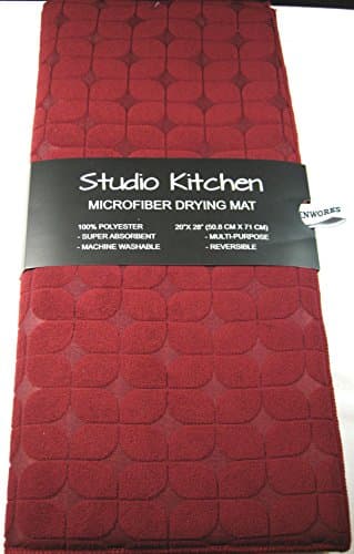Studio Kitchen XL Microfiber Drying Mat Burgundy 20" x 28" 100% Poly. Reversible