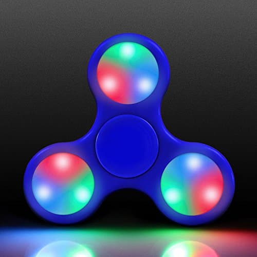 Fidget Hand Spinner With LED LIGHT ON BUTTON with 3 Modes Brand New Tri Spinner Prime Toy With Color Changing Shining Premium Anxiety Toy Helps Focus For Kids And Adults Stress Reducer (Blue)