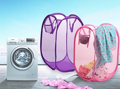 Foyojo 2-Pack Pop-up Mesh Laundry Hamper Extra Large with Reinforced Carry Handles,Foldable Collapsible Laundry Basket with Side Pocket（Random Color）