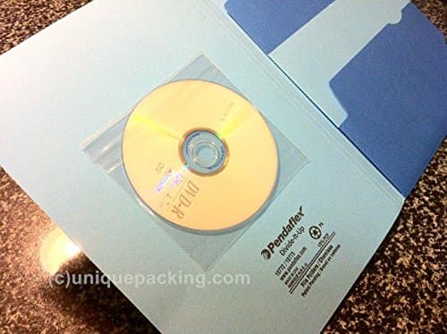 UNIQUEPACKING 100 Pcs Clear CD DVD Disc Sleeves with Improved Adhesive Backing for Magazines Books Binders File Folders