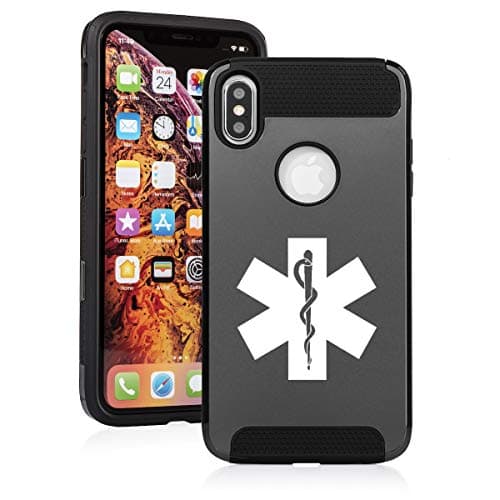 Shockproof Impact Hard Soft Case Cover for Apple iPhone Star of Life EMT Paramedic (Black, for Apple iPhone X/iPhone Xs)