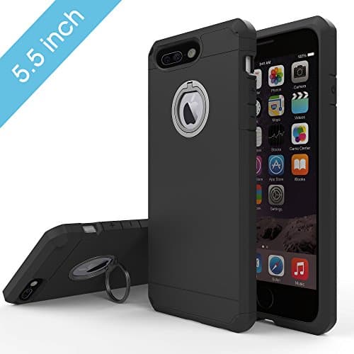 TOP COVER Soft Touch Feeling Absorber Corner Heavy Duty Drop Proof Solid Armor Case for iPhone 7 Plus with Ring Kickstand (Carbonado)