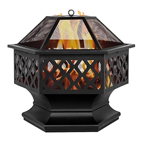 Chocity 24" Hexagonal Shaped Iron Brazier Wood Burning Fire Pit Decoration for Backyard Poolside