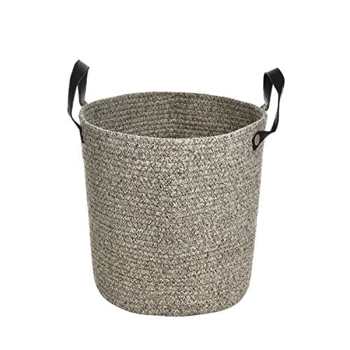 X.Sem Cotton Rope Storage Baskets with Leather Handle,Small/Medium/Large Size Woven Baskets, Laundry Basket, Toys Storage, Nursery Bins for Home Decor (Coffe, M (13''x13''))
