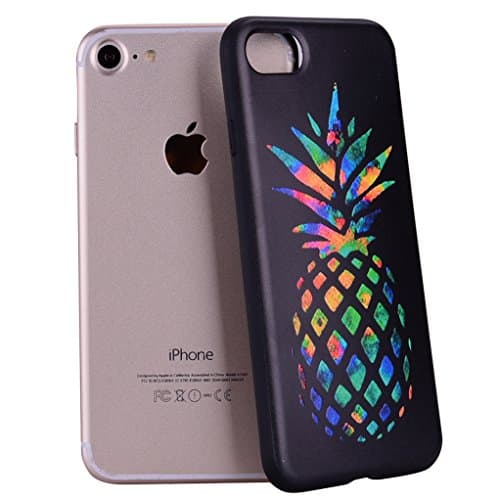 iPhone 7 Case, Yunbaozi iPhone 8 Embossing Case Protective Cover Soft Silicone Case Flexible Smooth Skin 3D Printing TPU Mysterious Creative Design Black Relief Cover for iPhone 7/ iPhone 8 - Rainbow pineapple