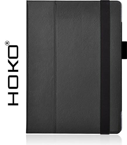 HOKO PU Leather Flip Cover for Microsoft Surface Pro 4/5 with Elastic Hand Strap and Card Holder and Magnetic Closure (Black)