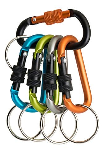 Compact Aluminum SecureLock Cooltec Carabiner with Key Ring - Exclusive CoolTec Matte Finish - for Outdoors, Camping, Biking, Hiking, Traveling, Biking, Purse, Backpack. (5 PACK Assorted Colors)