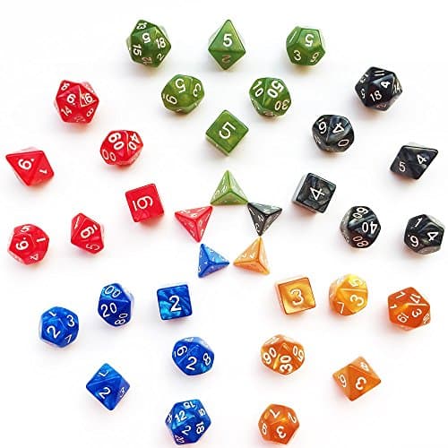 7 Dice x 5 Colors (35 Pieces) Polyhedral Translucent Dice in 5 Complete Sets with 5 Pack Black Pouches for Dungeons and Dragons