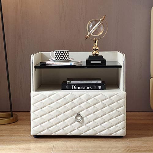 DYFYMXSide Table Bedside Table - Leather Bedside Table Multifunctional Bedside Cabinet (Color : White)