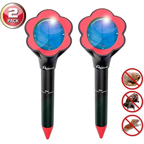 Apello 2 Pack Solar Mole Repellent Mole Repeller Rodent Repellent Repel Chipmunk Vole Gopher Humane Ultrasonic Pest Repeller Can Be Used With Organic Garlic No Killing Like Mole Traps Killer Poison