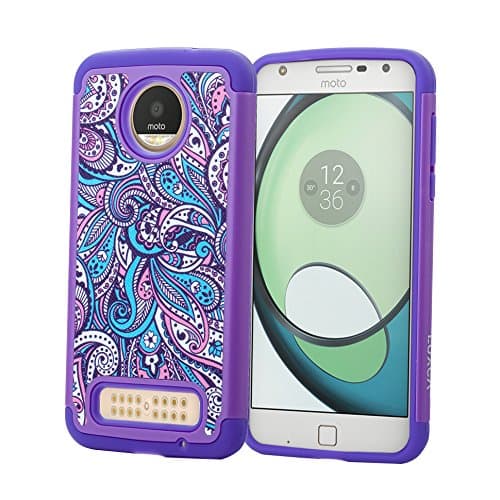 Moto Z2 Force Case with Screen Protector, LUXCA [Heavy Duty] Hybrid Dual Layer Protection Shock Proof Rugged Protective Case Cover for Moto Z2 Force (Purple European Paisley)