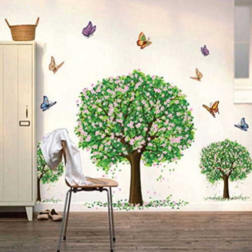 Funif Green Tree and Butterfly Wall Sticker Decals DIY Removable Wall Mural Wallpaper for Home Decoration 23.6" X 35.4"