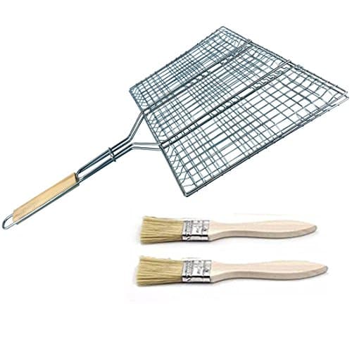 Barbecue Rack BBQ Grill Rack Chrome Plated Iron Wire Extendable Hamburger Broiler Basket Send with Natural Bristle Grill Brush