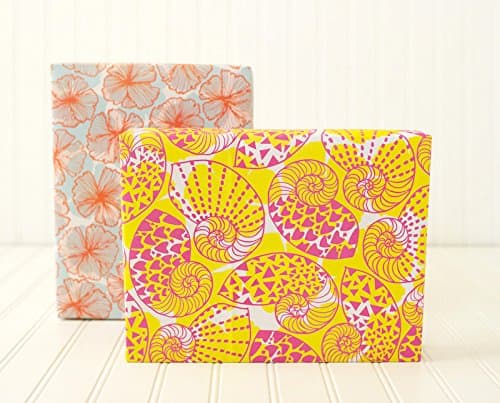 Nautilus Shell/Aloha Print Flower (6 Sheet Value Pack) - Eco-friendly Wrapping Paper – Reversible - Gift Wrap By Wrappily