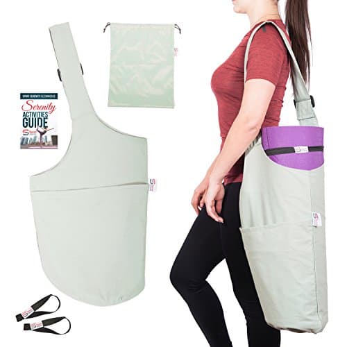 Yoga Mat Bag - Tote Sling with Adjustable Shoulder Strap & Multiple Pockets - Two Mat Straps & Shoe Protection Bag & E-Book by Sport Serenity