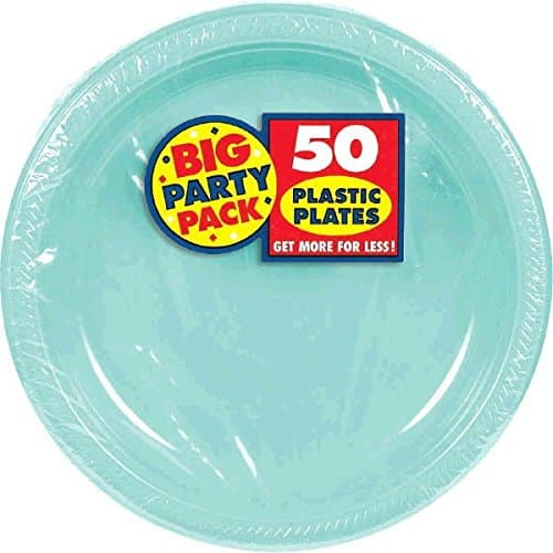 Robin's Egg Blue Round Disposable Plastic Plates - 7" (Pack Of 50) - Sturdy Dinnerware For Parties, Events & Everyday Use