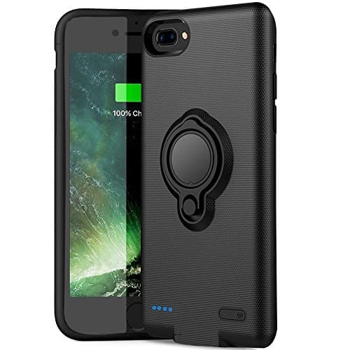iphone 6 Plus/6s Plus Battery Case,feeleye 3700mAh Portable Charging Case for iPhone 6 Plus&6s Plus&7 Plus(5.5 inch) with Ring Holder Kickstand Function Slim Extended Battery Case - (Black)