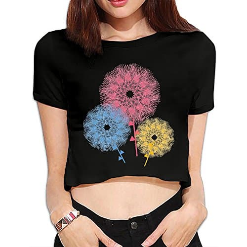 GqutiyulU Pattern Windmill Women's Basic Flowy Crop Top T-Shirt XL Black
