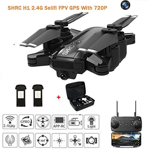 SHRC H1 Drone GPS,2.4G FPV WiFi Foldable Drones with 120° Wide-Angle HD Camera Live Video,RC Quadcopter Sport Camera,APP Control 20mins Long Flight Time,Easy to Operate for Beginners