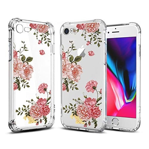 XinHe Case for iPhone 8 iPhone 7 Case with Flowers, [Four Corners Thicken Shockproof] Slim Shockproof [Support Wireless Charging] Clear Floral Pattern Soft Flexible TPU Back Cover Cases for iPhone 8/7