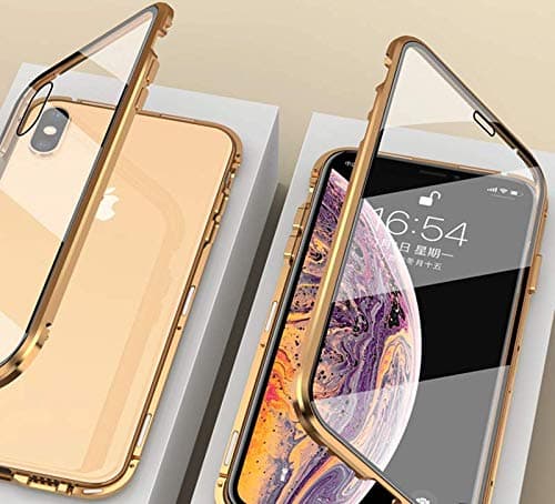 KNS IMPEX Magnetic Adsorption Phone Case Compatible with iPhone XR - [Anti-Scratch] [Full Protection] Metal Frame Back Cover, Support Wireless Charge : Gold Colour