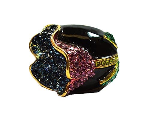 Shimmering Multi-Tone 3-D Rose Coctail Ring on Black Colored Metal: JGS194(6)-GN