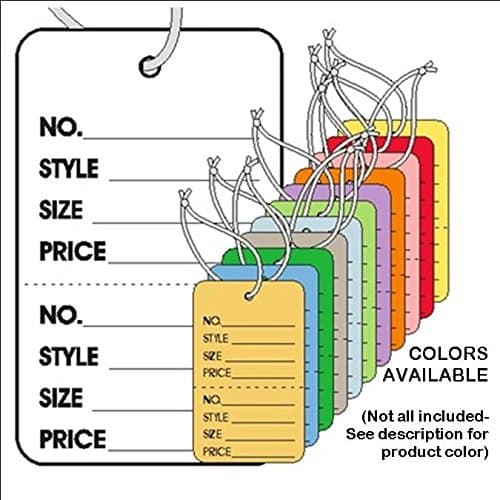 Large Coupon TAG, 2-7/8" X 1 3/4", Light Green in Color "NO., Style, SZ, PRC" W/Tear Off STUB, with String, Box of 1000