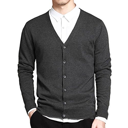 Men's Basic Long Sleeve Button Down V Neck Knitted Cardigan Dark Grey Tag 2XL - US L